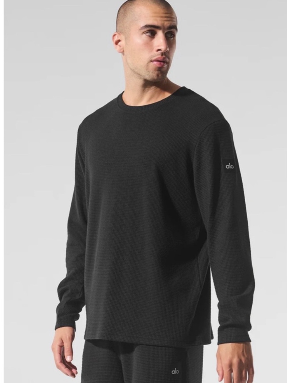 Alo Yoga Elevate Waffle Black Men’s Crew Size L